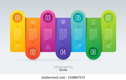 Infographics design vector paper art style and marketing icons can be used for workflow layout, diagram, annual report, web design. Business concept with 7 options, steps or processes.