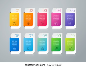 Infographics design vector paper art style and marketing icons can be used for workflow layout, diagram, annual report, web design. Business concept with 10 options, steps or processes.