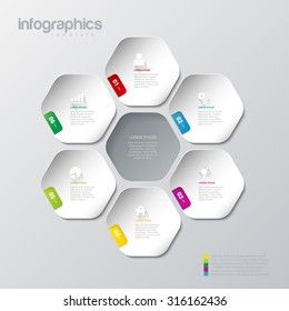 Infographics design vector template.  Flower Hexagon concept options. 