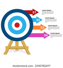 Objetivos del diagrama de infografías, tablero de dardos de iconos, objetivo