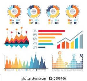 Infographics and diagrams, flowcharts information vector. Schemes of increasing results, conceptualization  of received data. Numerical data statistics