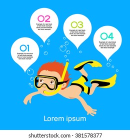 Infographics diving background. The diver is surrounded with a speech bubble text.