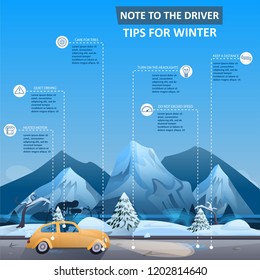 Infographics For Drivers. Season Winter, Useful Tips. Template For Poster, Banner Or Background. Safety Driving. 