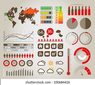 Infographics. Earth map and different charts and symbols