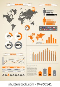 Infographics. Earth map and different charts