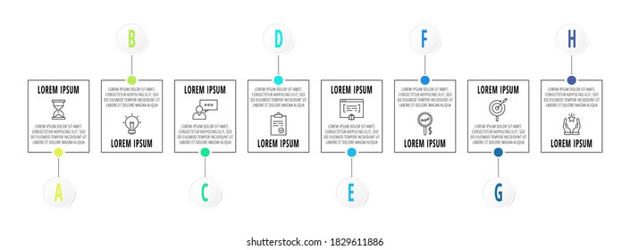 Infographics with eight circles and labels. Abstract vector template. Can be used for eight diagrams, business, web, banner, flowchart, info graph, content, chart, processes diagram