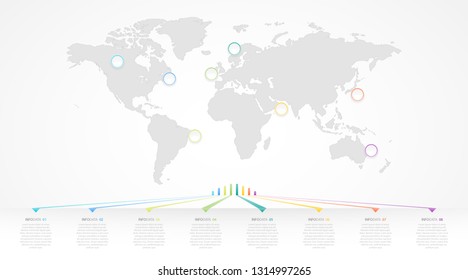 Infographics with eight options. Navigation Infographics. Each marker can be placed on the map as you need. Can be used for business presentations and other.