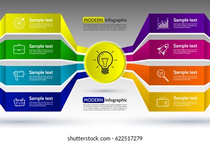 Infographics eight options with number, icons and Information text. Abstract business concept with 8 options or steps.