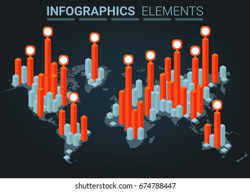 INFOGRAPHICS element abstract design isometric graph and chart world map concept template