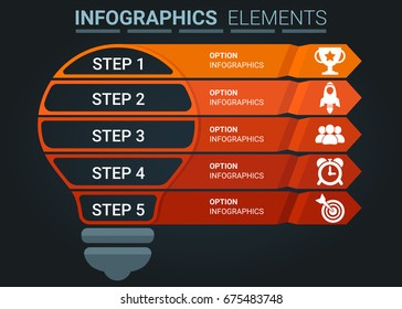 INFOGRAPHICS element abstract design light bulb with top five step concept template