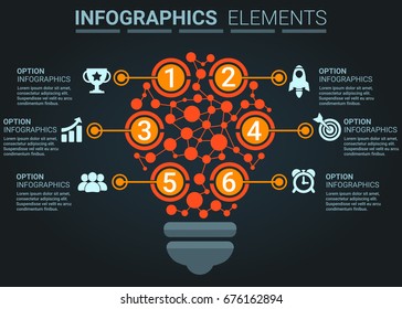 INFOGRAPHICS element abstract design light bulb with top five step concept template