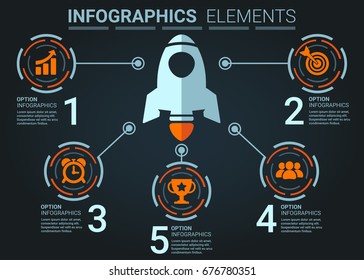 INFOGRAPHICS element abstract design startup rocket top five concept template