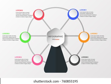 Infographics element in concept of "Ferris Wheel" on white and grey background with text space. Flat and Paper cut design for cover, template, brochure, web banner and presentation. 