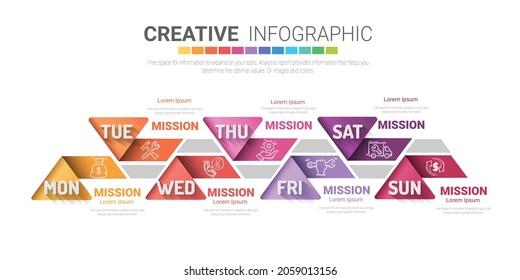 Infographics element design for all day, can be used for Business concept with 7 options, steps or processes.