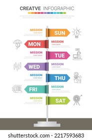 Infographics element design for all day, can be used for Business concept with 7 options, steps or processes.