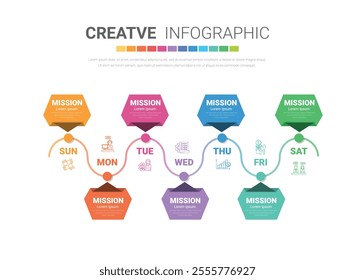Infographics element design for all day, can be used for Business concept with 7 options, steps or processes. EPS Vector.