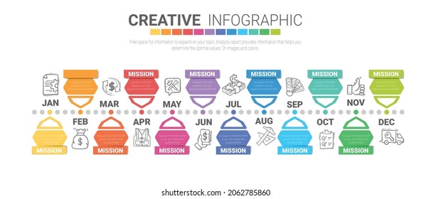 Infographics element design for all month, can be used for Business concept with 12 options, steps or processes.