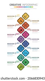 Infographics element design for all month, can be used for Business concept with 12 options, steps or processes.