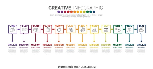 Infographics element design for all month, can be used for Business concept with 12 options, steps or processes.