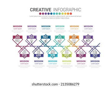 Infographics element design for all month, can be used for Business concept with 12 options, steps or processes.