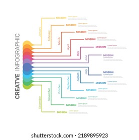 Infographics element design for all month, can be used for Business concept with 12 options, steps or processes.