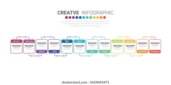 El diseño de elementos de infografía para todo el mes, 12 meses, se puede utilizar para flujo de trabajo de negocios, diagrama de procesos, diagrama de flujo, vector EPS.
