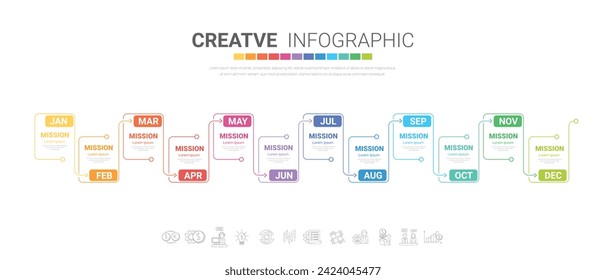 Infographics element design for all month, 12 months, can be used for Business workflow, process diagram, flow chart, EPS vector.