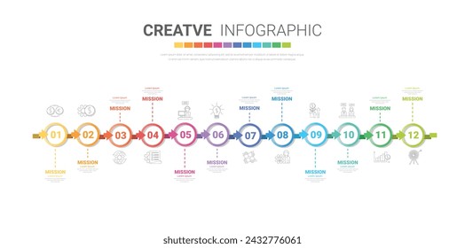 Infographics element design for all month, 12 months, can be used for Business workflow, process diagram, flow chart, EPS vector.
