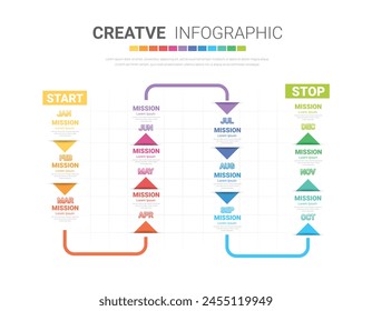 Infographics element design for all month, 12 months, can be used for Business workflow, process diagram, flow chart, EPS vector.