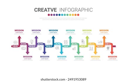 Infographics element design for all month, 12 months, can be used for Business workflow, process diagram, flow chart, EPS vector.