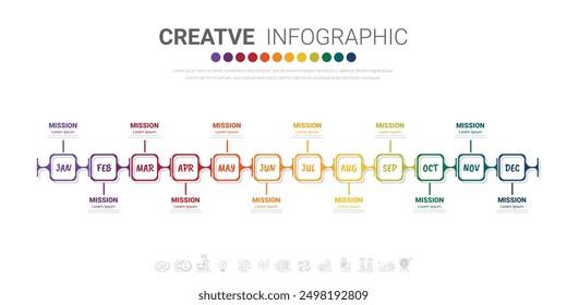 Infographics element design for all month, 12 months, can be used for Business workflow, process diagram, flow chart. EPS vector.