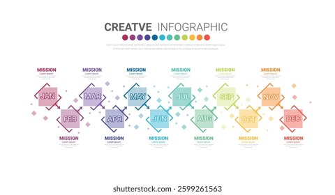 Infographics element design for all month, 12 months, can be used for Business workflow, process diagram, flow chart. EPS vector.