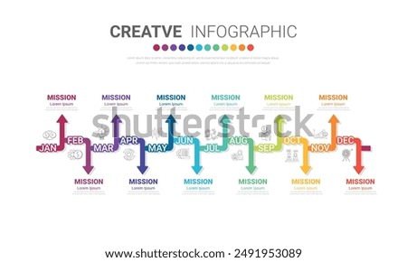 Infographics element design for all month, 12 months, can be used for Business workflow, process diagram, flow chart, EPS vector.