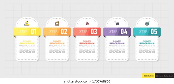 Infographics element design template, Business concept with 5 steps or options, can be used for workflow layout, diagram, annual report, web design.Creative banner, label vector.