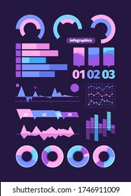 Infographics element set. Infographic symbol pie wave diagram dashed business graph digital oscillation waves web presentation modern statistics. Color vector flat style.