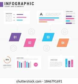 Infografik Element Vektordesign, Business-Konzept mit 4 Schritten, Workflow, Diagramm, Banner, Prozess, Business-Präsentation Vorlage, Web-Design.