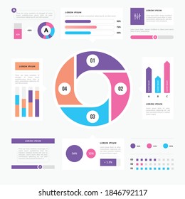 Diseño vectorial de elementos de infografía, concepto de negocio con 4 pasos, flujo de trabajo, diagrama, banner, proceso, plantilla de presentación de negocios, diseño web.