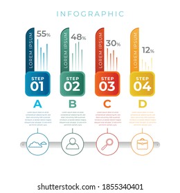 Diseño vectorial de elementos de infografía, concepto de negocio con pasos, flujo de trabajo, diagrama, banner, proceso, plantilla de presentación de negocios, diseño web.