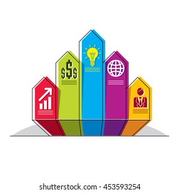 Infographics element, vector layout of different color five banners, composition of five ribbons visual presentation of options.