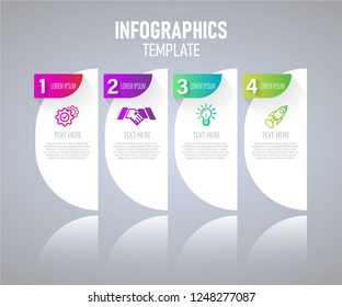 Infographics elements with 4 steps for presentation concept, graph of business planning, processing timeline. vector illustration.