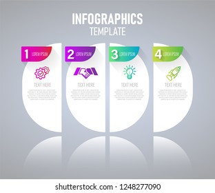 Infographics elements with 4 steps for presentation concept, graph of business planning, processing timeline. vector illustration.