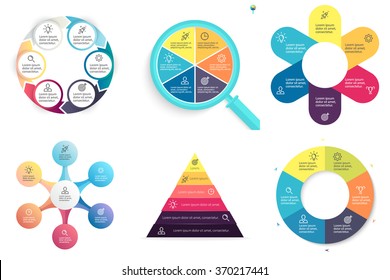 Infographics elements. Charts, diagrams with 6 steps, options, parts, processes. Can be used for workflow layout, diagram, number options, web design, infographics.