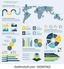 Infographics Elements Collection - business vector illustration for presentation, booklet, website, blog, workflow layout, brochure, banner, card, step up options, web design, poster, flyer, timeline.