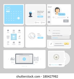 Infographics elements: Collection of colorful flat kit UI navigation elements with icons for personal portfolio website and mobile templates