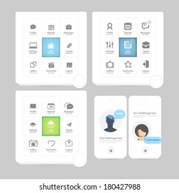 Infographics elements: Collection of colorful flat kit UI navigation elements with icons for personal portfolio website and mobile templates