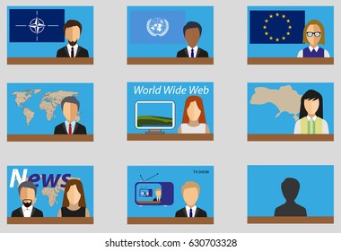 Infographics elements with computers and people, flags, Earth map, news