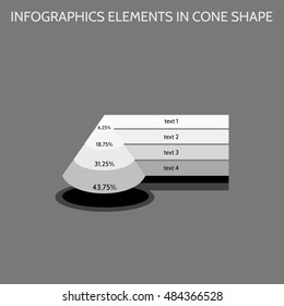 Infographics elements in cone shape in gray shades - four-level chart 