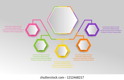 infographics elements design. Abstract business workflow presentation with linear icons. Steps on timeline or job options in 3D style. Best for commercial slideshow, website landing interface.
