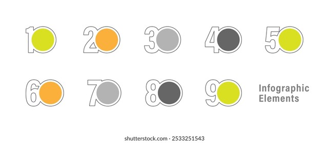 Infographics elements design template. Numbers from one to nine with space for text.