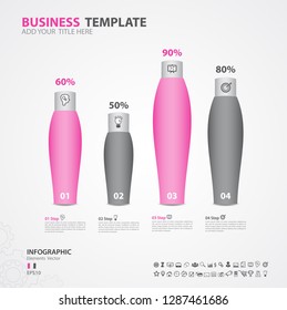 Infographics elements diagram with 4 steps, options, Vector illustration, Cosmetic bottle icon, presentation,  advertisment, Process chart, business flyer, banner design, web design,timeline, slide